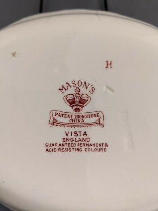 Vintage England Mason ' s Ironstone red Transfer Ware Vista pink Oval Serving Bowl 2