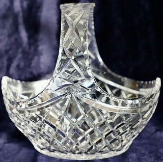 Vintage Retro Large Diamond Cut Lead Crystal Basket 21cm High 1.  2kg