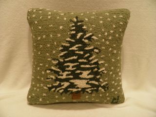 Wool Hooked Pillow Laura Megroz Chandler 4 Corners Winter Tree Snow Flakes Vguc