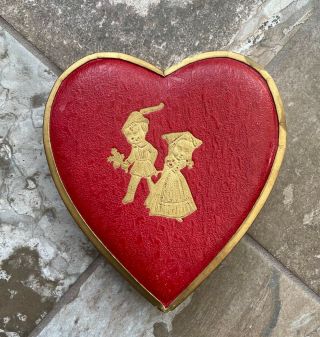 Vintage Red Heart Shaped Valentine Candy Chocolate Cardboard Box Dutch Theme