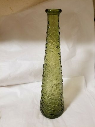 Vintage Empoli Italian Green Glass Genie Bottle Decanter Wave Design W/o Stopper