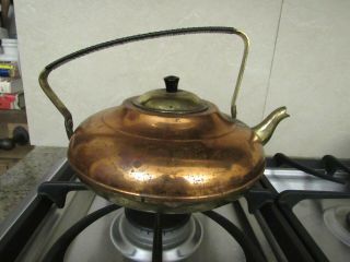 Antique Copper & Brass Mid Century Tea Kettle Pot Holland Braided Handle Vintage