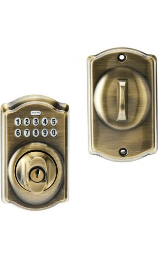 Schlage Antique Brass Keypad Electronic Deadbolt Keyless Access Home Door Lock