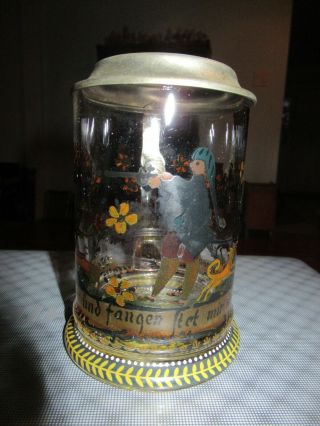 Vintage Rein Zinn Pewter Lidded Glass German Stein 2