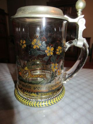 Vintage Rein Zinn Pewter Lidded Glass German Stein 3