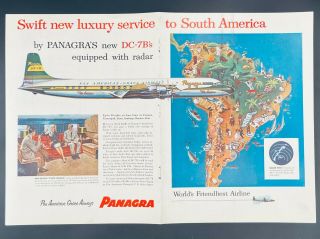 1955 Pan American - Grace Airways Ad: Panagra,  Radar,  Dc - 7b,  Air Travel