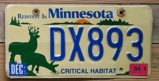 Minnesota Expired 2004 Critical Habitat License Plate Auto Tag Cab 3319 Emb