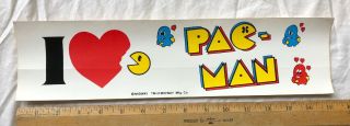 Vintage 1970s I Love Heart Pac - Man Decal Bumper Sticker Midway Co.  15” X 4”