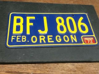 License Plate Tag Oregon Bfj 806 1972 Sticker Vintage Rustic