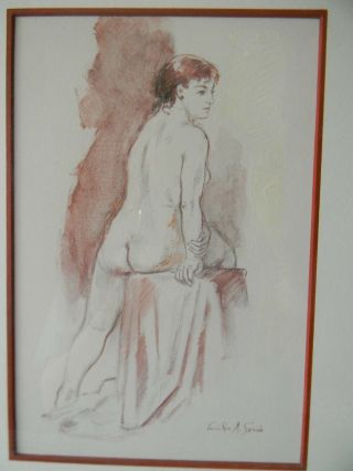 Vintage Mixed Media Female Nude Painting / Drawing by EMILIO A SERIO 2