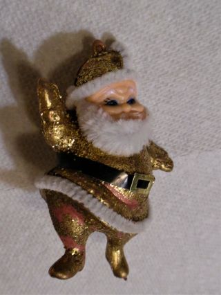 Vintage Gold Glitter Dancing Santa Claus No Base 4 " Ornament