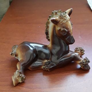 Vintage Ceramic Horse With Spaghetti Mane,  Tail And Hooves
