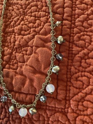 Vintage Sterling Silver India Necklace Filigree With Pearls/crystals 16” 3
