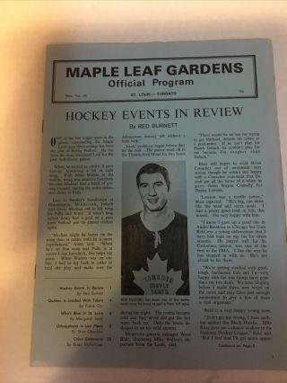 1969 Wednesday February 26 Program Toronto Maple Leafs Vs St Louis Blues