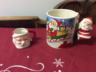 2 Vintage Ceramic Christmas Cups Or Mugs With Santa Claus Japan