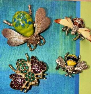 Vintage Bumble Bee Brooch Pins Rhinestones Painted Enamel Jelly Belly Gerry 
