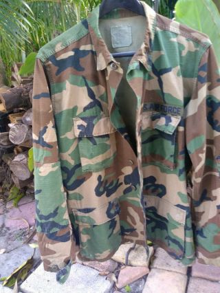 Vintage Combat Shirt Air Force - Army Woodland Camo Bdu Mens Large Warm Weather