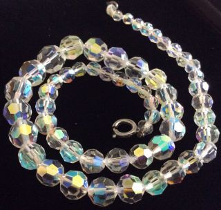 Vintage 1950s Jewellery Aurora Borealis Multi Faceted Crystal Bead Necklace