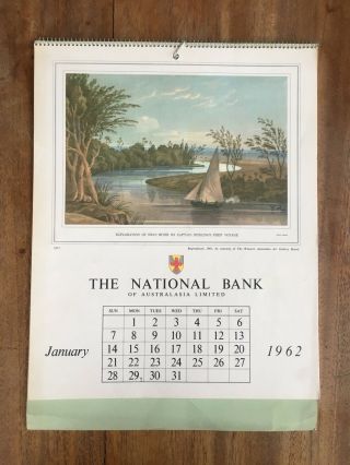 Vintage 1962 National Australia Bank Calendar 1827 Early Prints Of Perth W.  A
