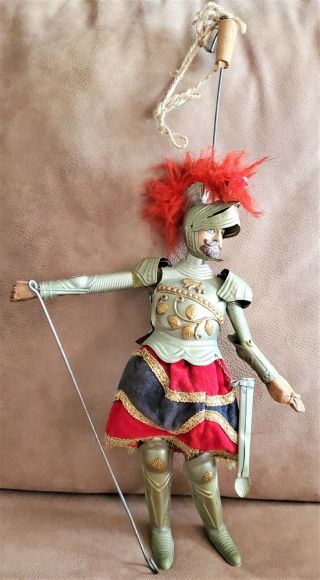 Antique Vintage Sicilian Italian Wood Face Medieval Knight Tin Marionette Puppet