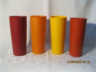 Set Of 4 Vintage Tupperware 16 Oz.  Tumblers/glasses Harvest Colors -