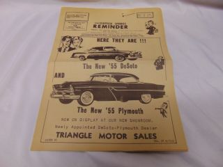 1954 Stafford Springs Reminder 1955 Desoto Plymouth Car Sales Advertisment Paper