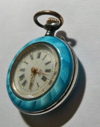 Antique Advance Retard Swiss Pocket Watch Women Sterling Slver & Guilloche