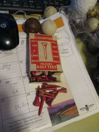 Antique Box Of 50 Jaymar " Champoin " Red Golf Tees