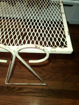 Vintage Wrought Iron Mesh Metal Patio Accent Table Plant Stand White Mid - Century 3