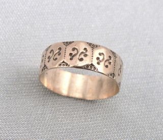 Antique Victorian Ornamental 10k Rose Gold Baby Ring Fancy Panel Band 0.  6g Sz1.  5