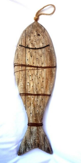 Large Wood Fish Wall Hanging Handcrafted Carved Home Decor 52 " Tall Vintage