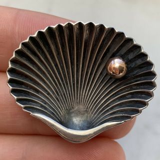 Antique Sterling Silver 10k Rose Gold Shell Pearl Edwardian Victorian Brooch Pin