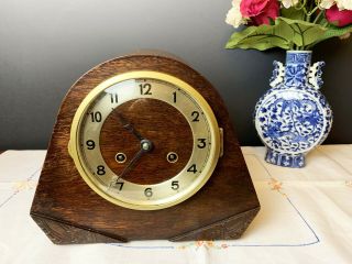 Overhauled,  Lovely 1930s Fhs Antique Oak - Cased 8 - Day Mantel Clock,  Key,  Pen,  Gwo