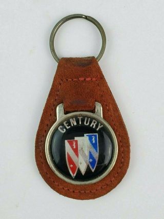 Vintage Buick Century Leather Keychain Key Ring Brown Leather Black Face