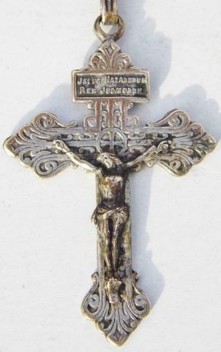 Antique Decorative Patriarchal Cross Crucifix Catholic Pendant Sacred Heart 2in