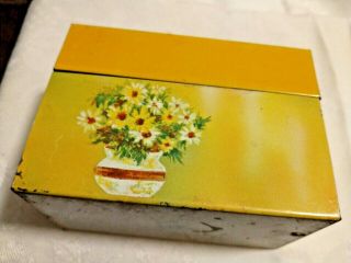 Vintage Ohio Art Yellow Flowers Recipe Tin Box With Recipe Cards