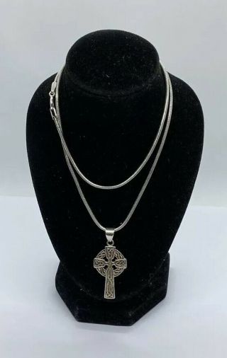 Vintage Sterling Silver 925 Necklace With Cross Pendant 10g 3