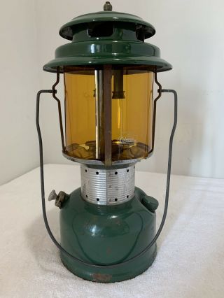 Vintage Coleman 220F White Gas Lantern Made in USA With Rare Amber Lens 2