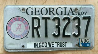 Georgia Crimson Tide License Plate " Rt 3237 " Ga University Of Alabama Fan