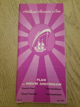 Ex Vtg 1962 Holland America Line Cruise Ss Nieuw Amsterdam Deck Plan Brochure