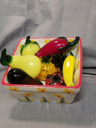 Set Of 8 Glass Fruits Vegetables Decor Vintage Murano Style With A Glass Basket