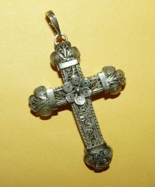 Vintage Gold Wash Sterling Silver " Filigree " Ornate Religious " Cross " Pendant