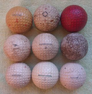 9 Antique Vintage Early Dimple Golf Balls Ball Spalding 1899 Silver King Penfold