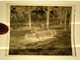Vintage Wwii Photo Negative,  Disabled German Tank,  Italy