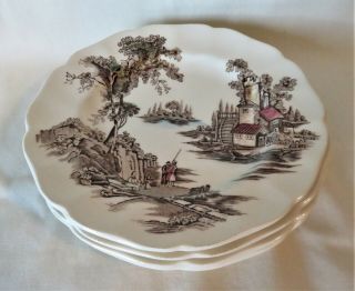 Vintage Johnson Brothers " The Old Mill " (4) Bread & Butter Plates 6 1/8 "