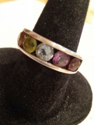 An Unusual Vintage Solid Silver Multi Stone Set Ring Size N Hallmarked