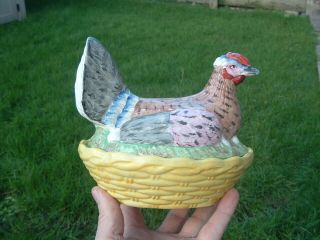 Antique 19thc Staffordshire Chicken Hen on Nest Basket Egg Holder c1860. 2