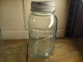 Vintage Antique - Blue Aqua Quart Lynchburg Standard Ball Jar -