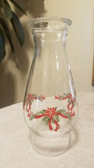 Vintage Clear Glass Hurricane Lamp Chimney W/christmas Wreath Design