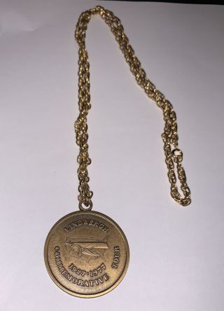 Lindbergh 1927 - 1977 50th Anniversary Commerative Tour Coin Pendant And Necklace